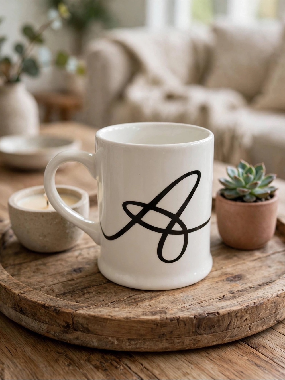 Indigo Monogram “A” Mug